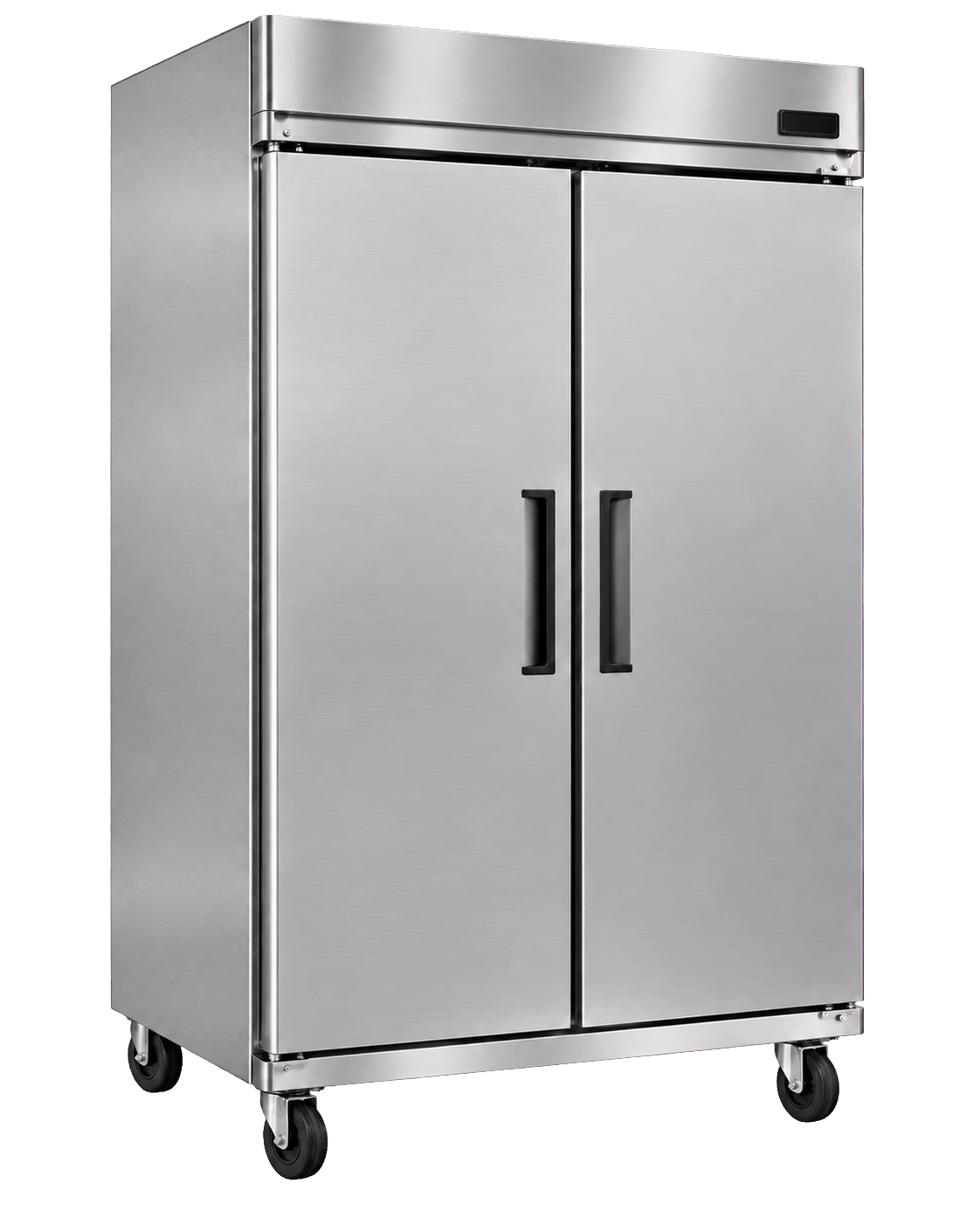 Freestanding two-door stainless-steel commercial reach-in refrigerator